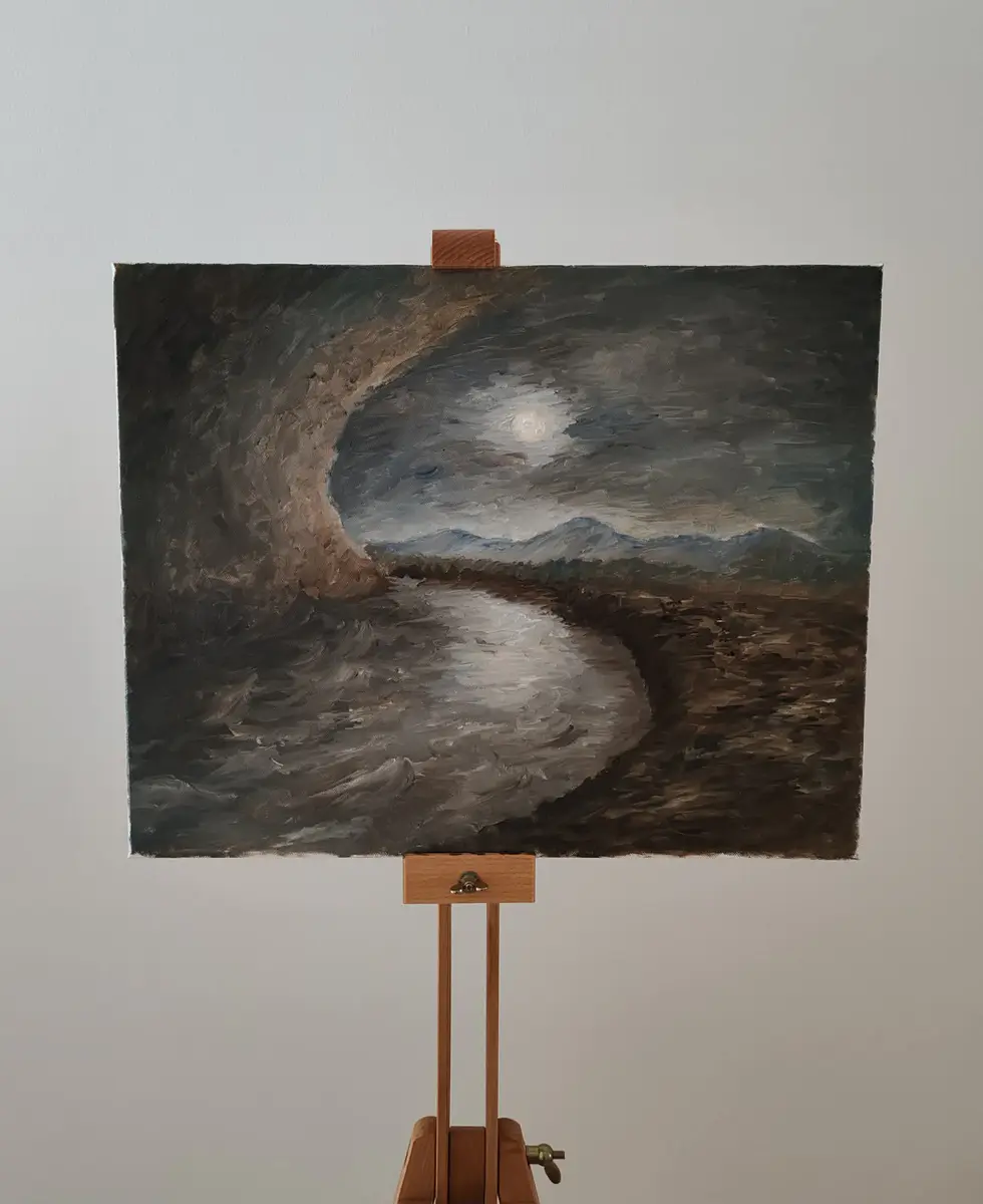 Moonlit Night - Olje - Surrealism - 50×40 cm av Martin Želinský