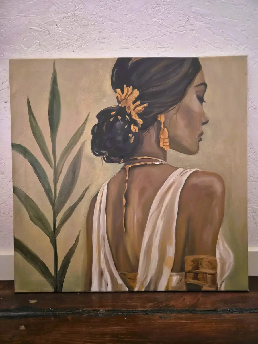 Gilded Grace - Olie - Figurative - 50×50 cm af Lisa Lithman