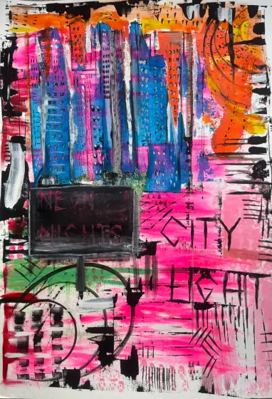 NEON NIGHTS - Akvarel af Monixx