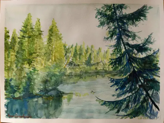 Klarälven i Hagfors kommun, Värmland - Akvarell av Ivan Gorozhankin