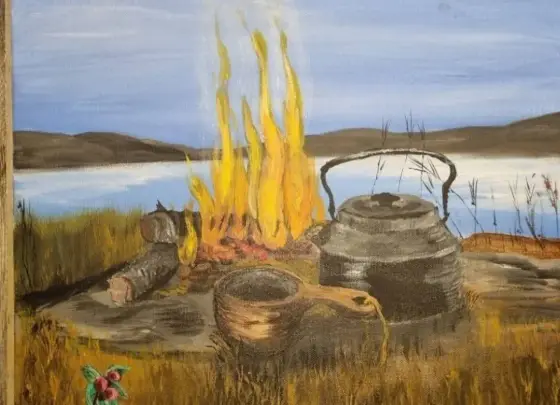 Stillhet vid eldens sken - Akryl af Håkan Siggemo