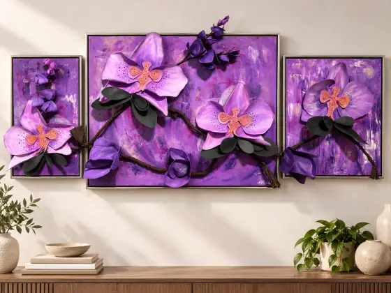 Orchid Reverie – Original 3D Floral Triptych - Akryl af Agneta Malina
