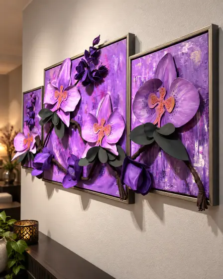 Orchid Reverie – Original 3D Floral Triptych thumbnail 7